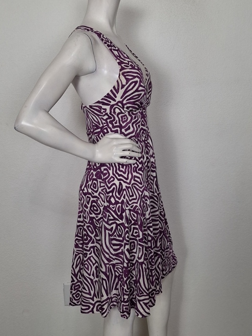 Banana Republic Purple & White Silk Blend Criss Cross Back Midi Dress Size S - Picture 8 of 15